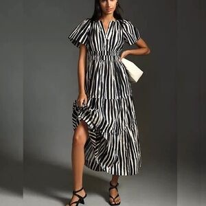 Anthropologie Black and White Vertical Stripe Maxi Dress